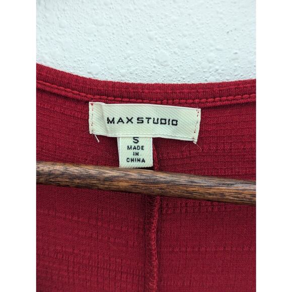 Max Studio Textured Dress Striped Asymmetrical Ruched Side Red SZ S - Picture 3 of 5